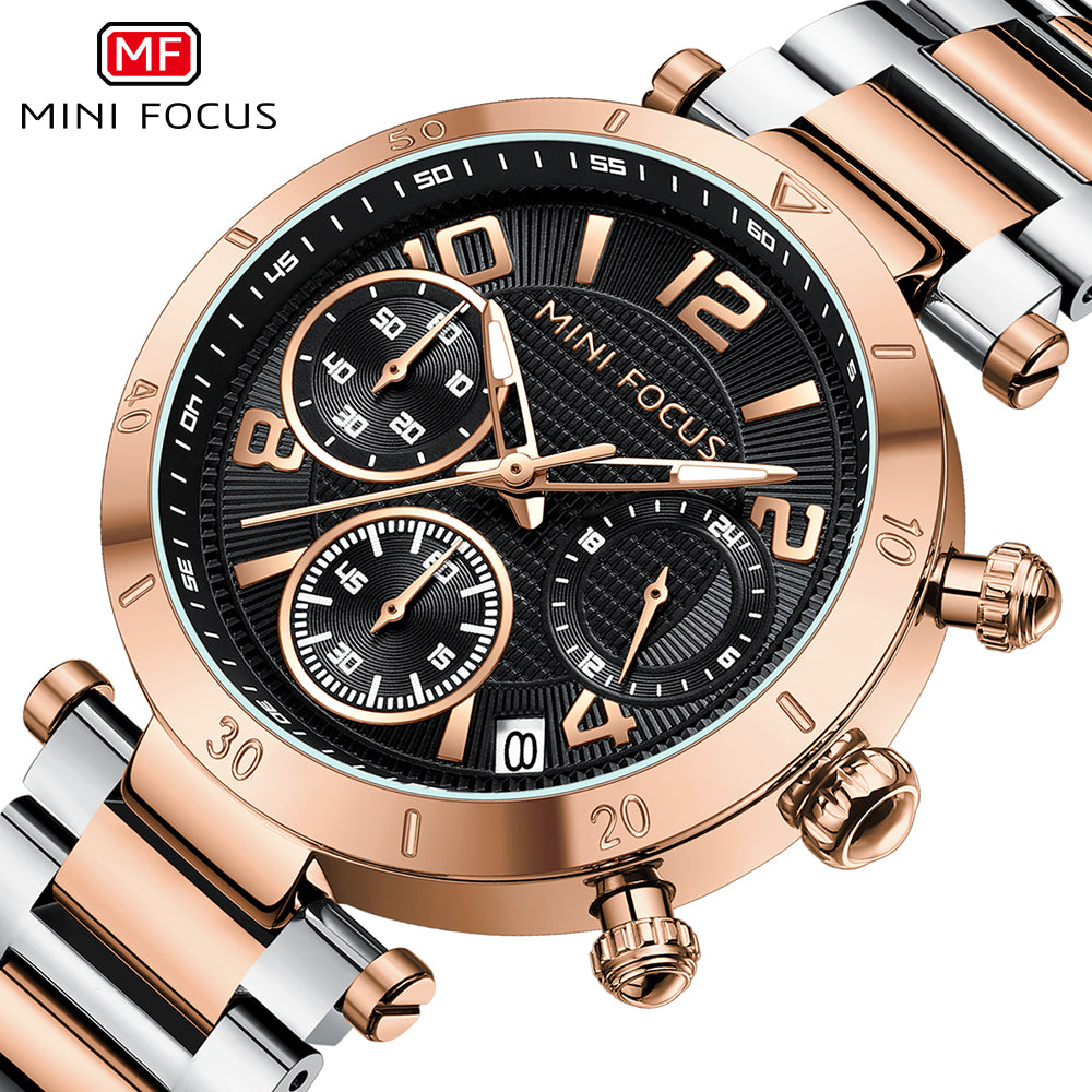 Mini Focus MF0489L.04 Gold Watch with Green Chronograph Dial for Ladies