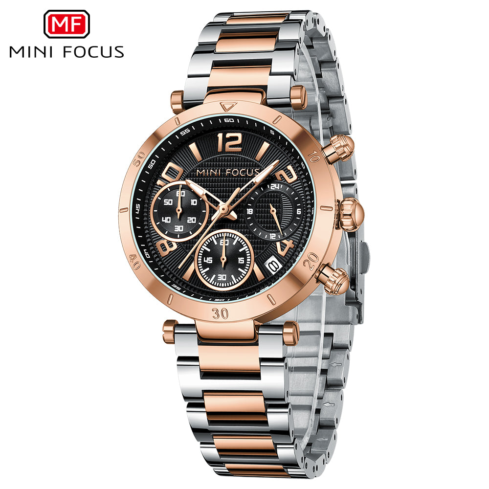 Mini Focus MF0489L.04 Gold Watch with Green Chronograph Dial for Ladies
