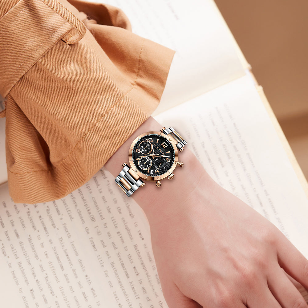 Mini Focus MF0489L.04 Gold Watch with Green Chronograph Dial for Ladies