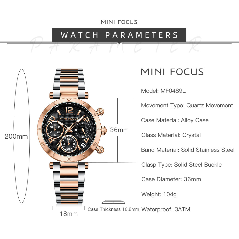 Mini Focus MF0489L.04 Gold Watch with Green Chronograph Dial for Ladies