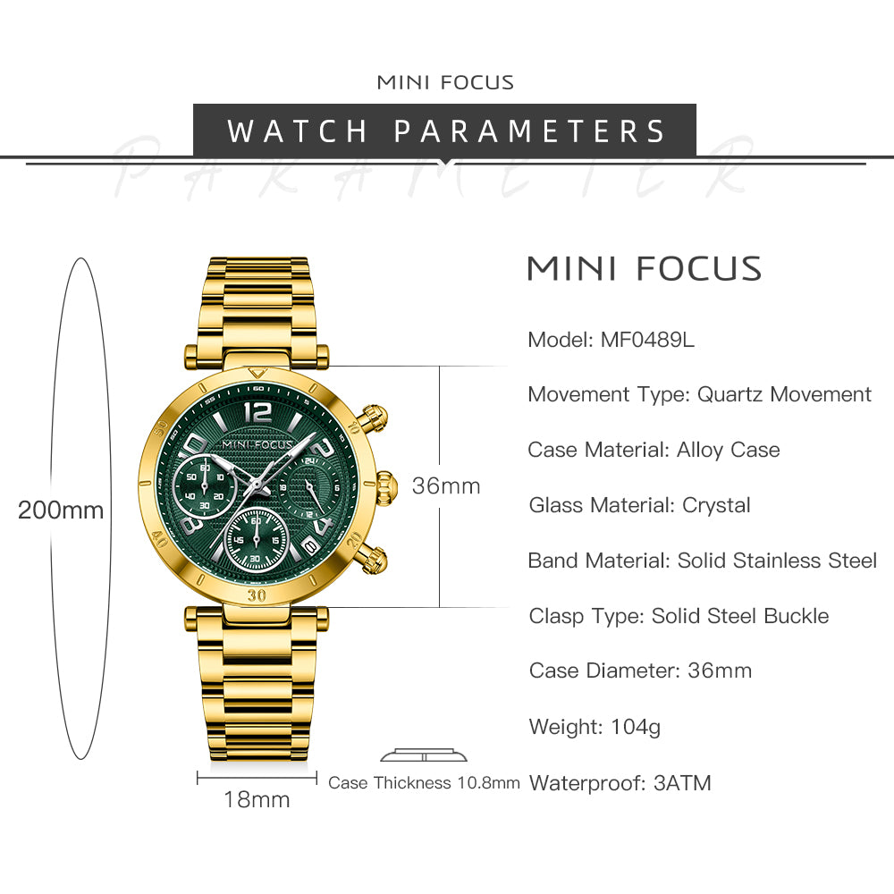 Mini Focus MF0489L.06 Rose Gold Watch with Black Chronograph Dial for Ladies
