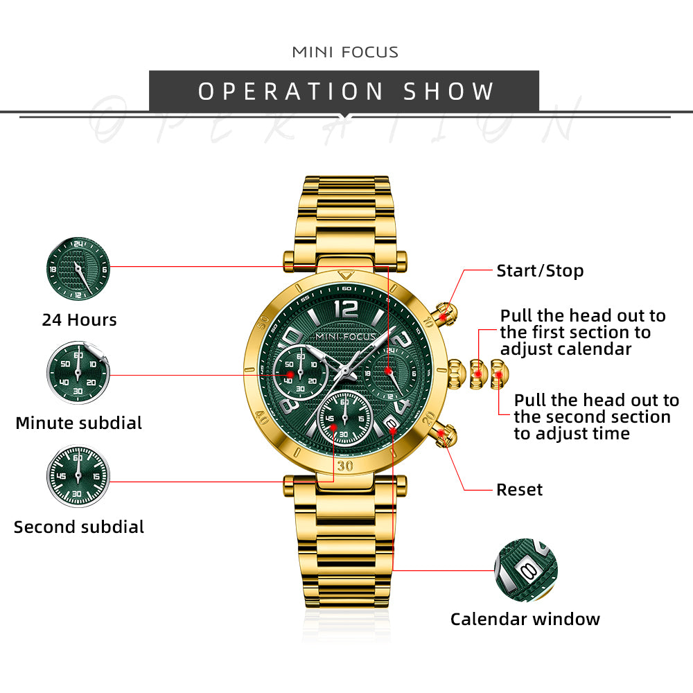 Mini Focus MF0489L.06 Rose Gold Watch with Black Chronograph Dial for Ladies