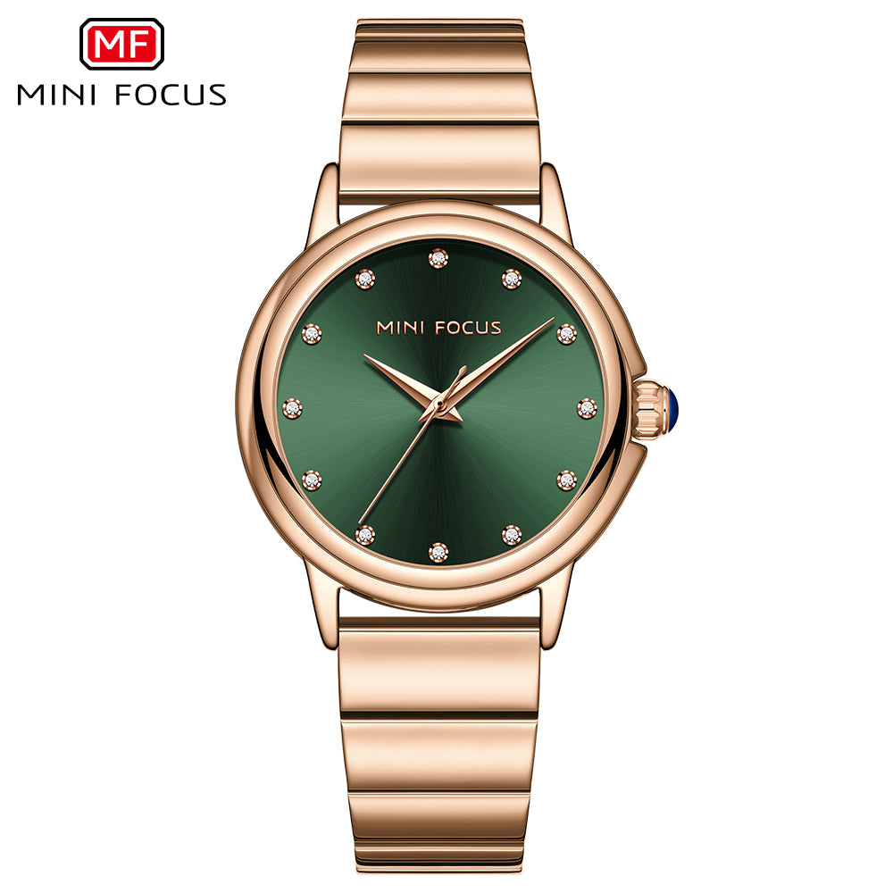Mini Focus MF0493L.03 Rose Gold Watch with Diamond Studded Green Dial for Women