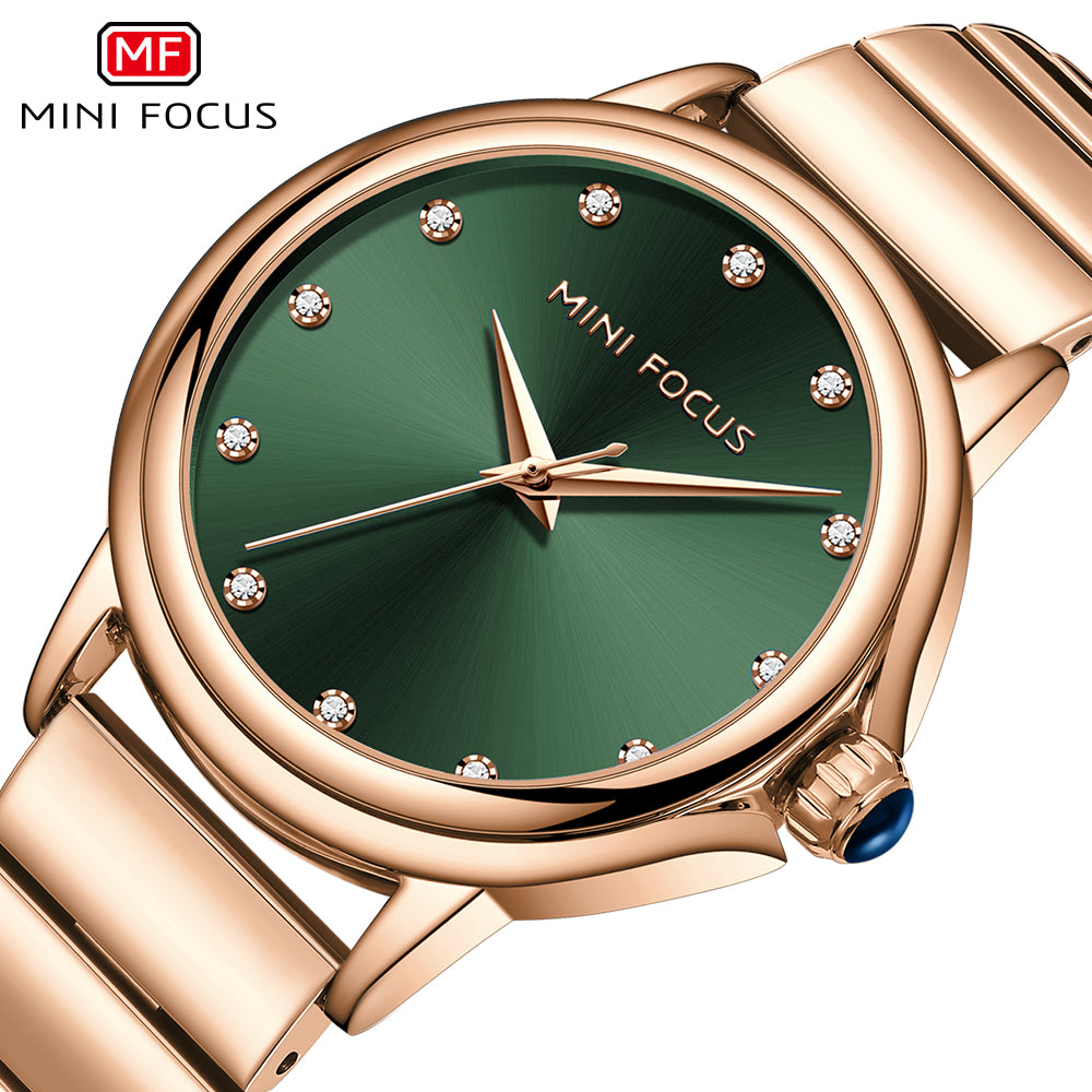 Mini Focus MF0493L.03 Rose Gold Watch with Diamond Studded Green Dial for Women