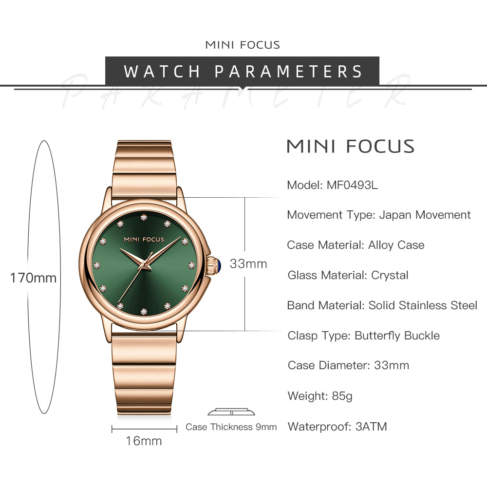 Mini Focus MF0493L.03 Rose Gold Watch with Diamond Studded Green Dial for Women
