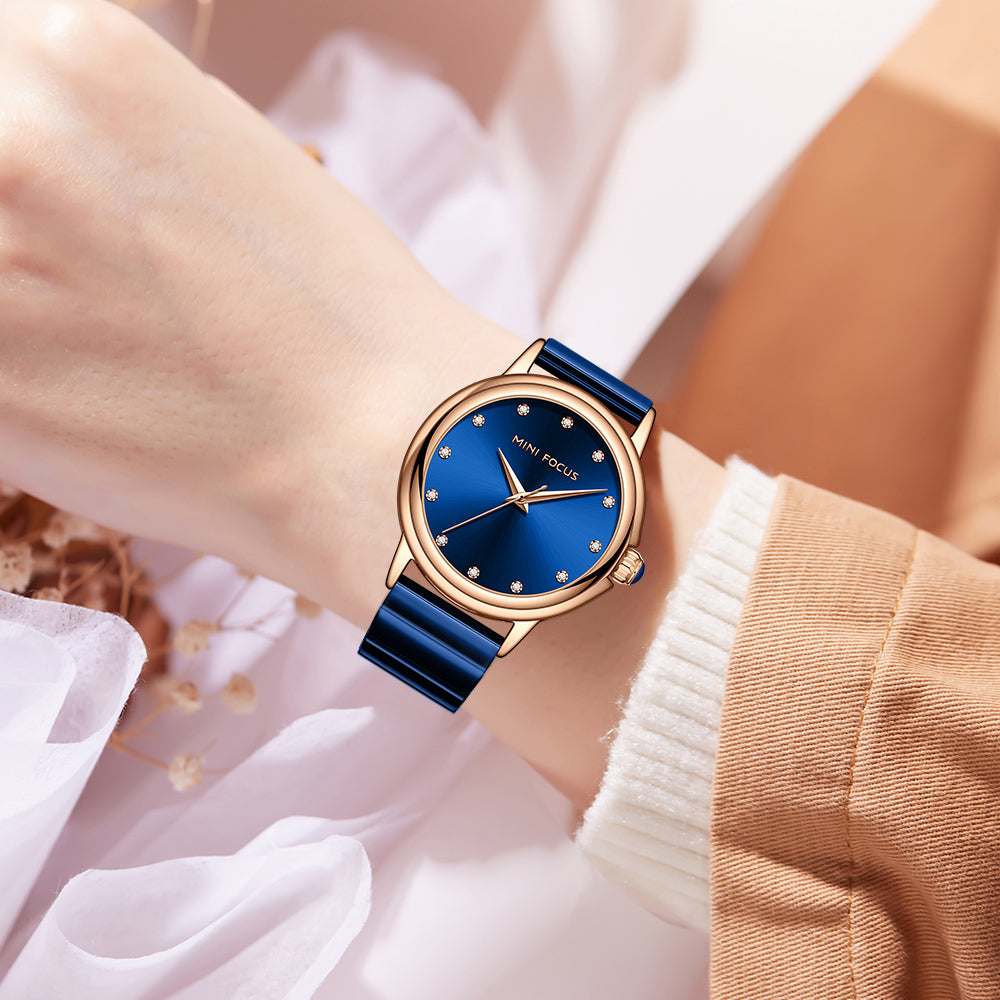 Mini Focus MF0493L.04 Blue Watch with Diamond Studded Blue Dial for women