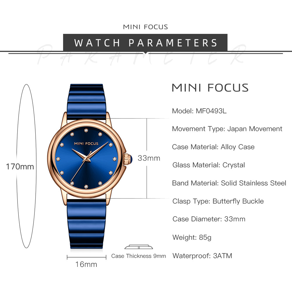Mini Focus MF0493L.04 Blue Watch with Diamond Studded Blue Dial for women