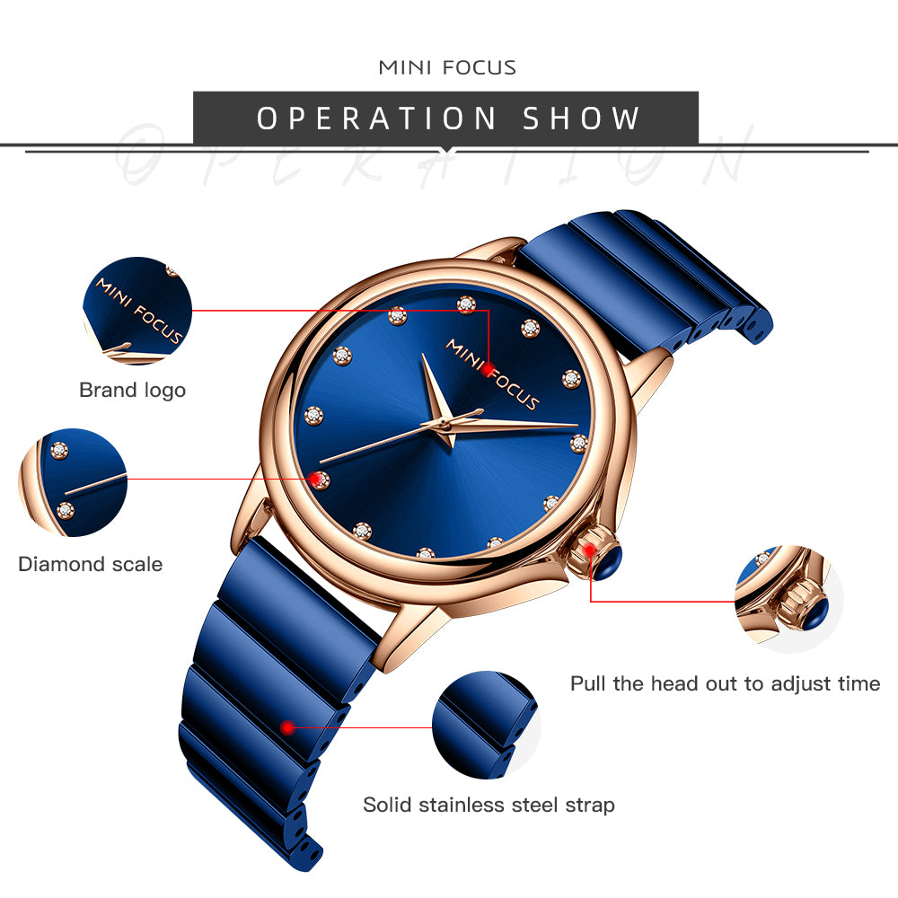 Mini Focus MF0493L.04 Blue Watch with Diamond Studded Blue Dial for women