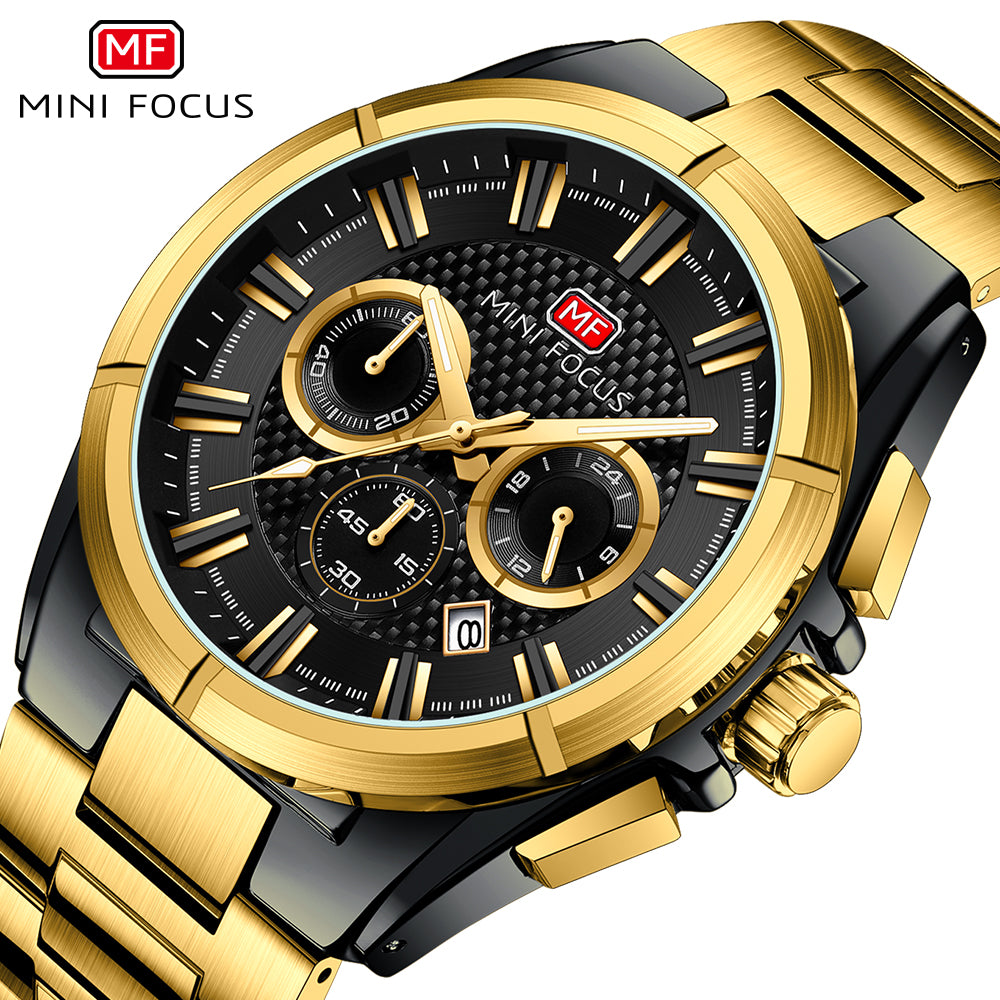 Gold & Black Chronograph Metal Watch for Men