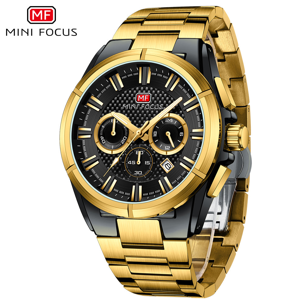 Gold & Black Chronograph Metal Watch for Men