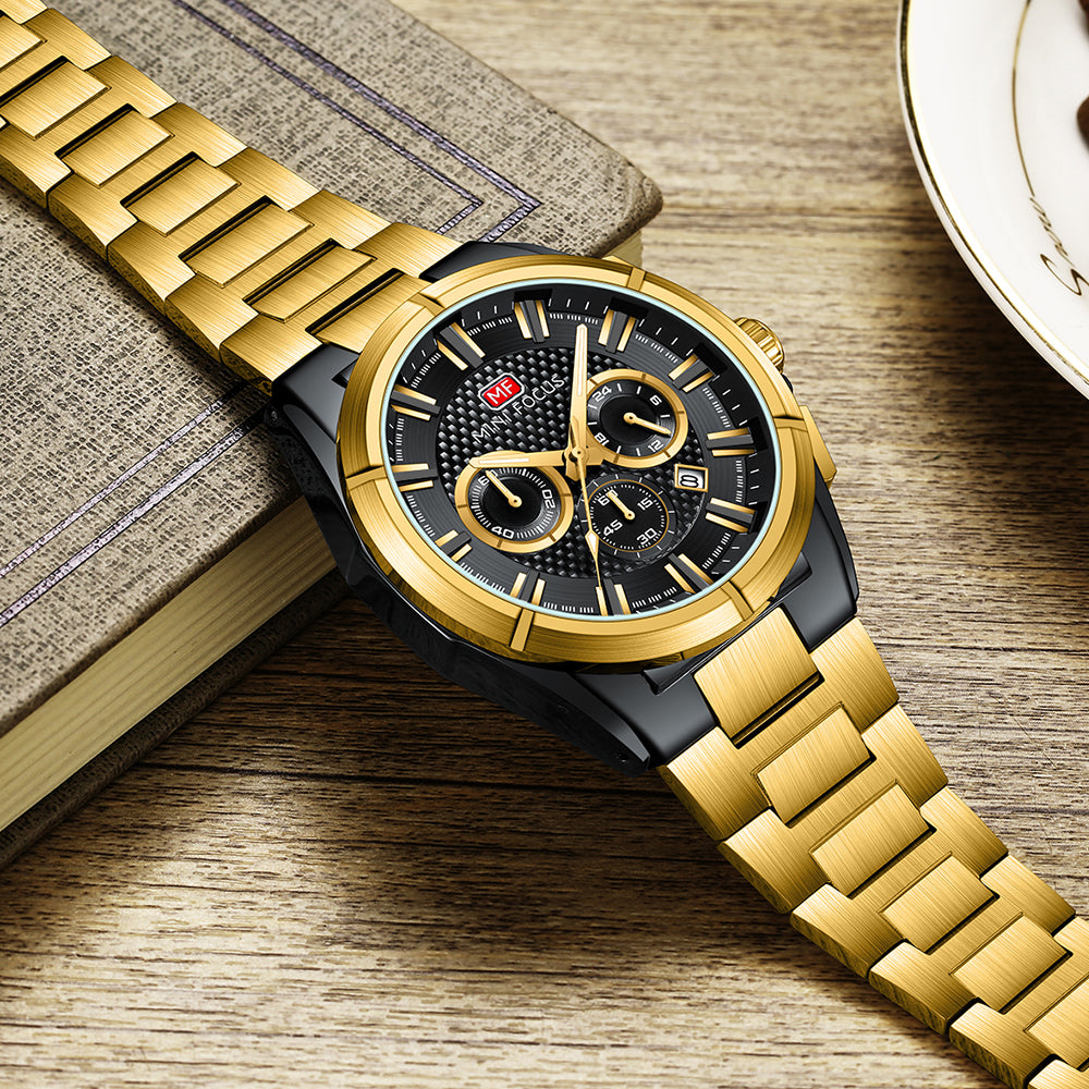 Gold & Black Chronograph Metal Watch for Men
