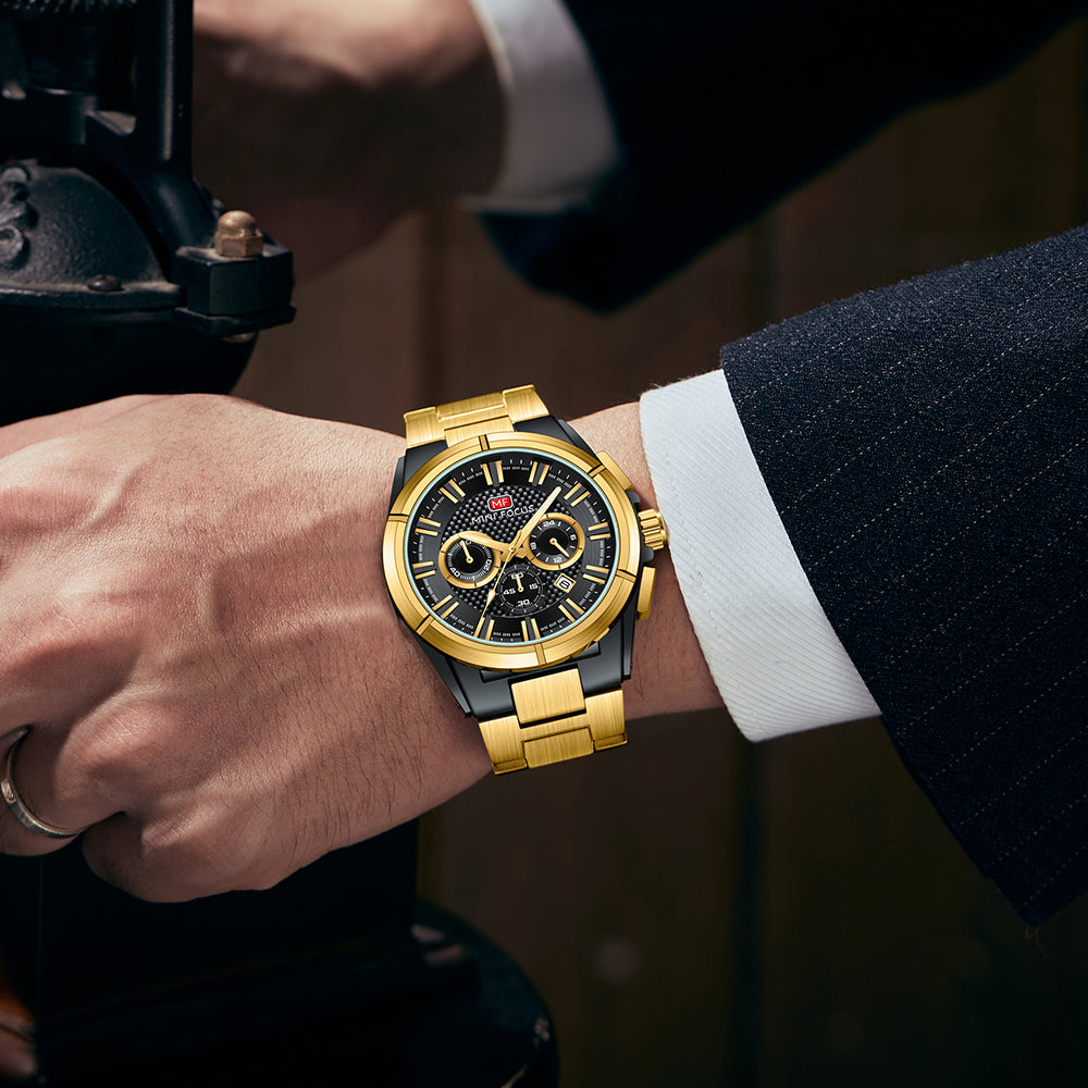 Gold & Black Chronograph Metal Watch for Men