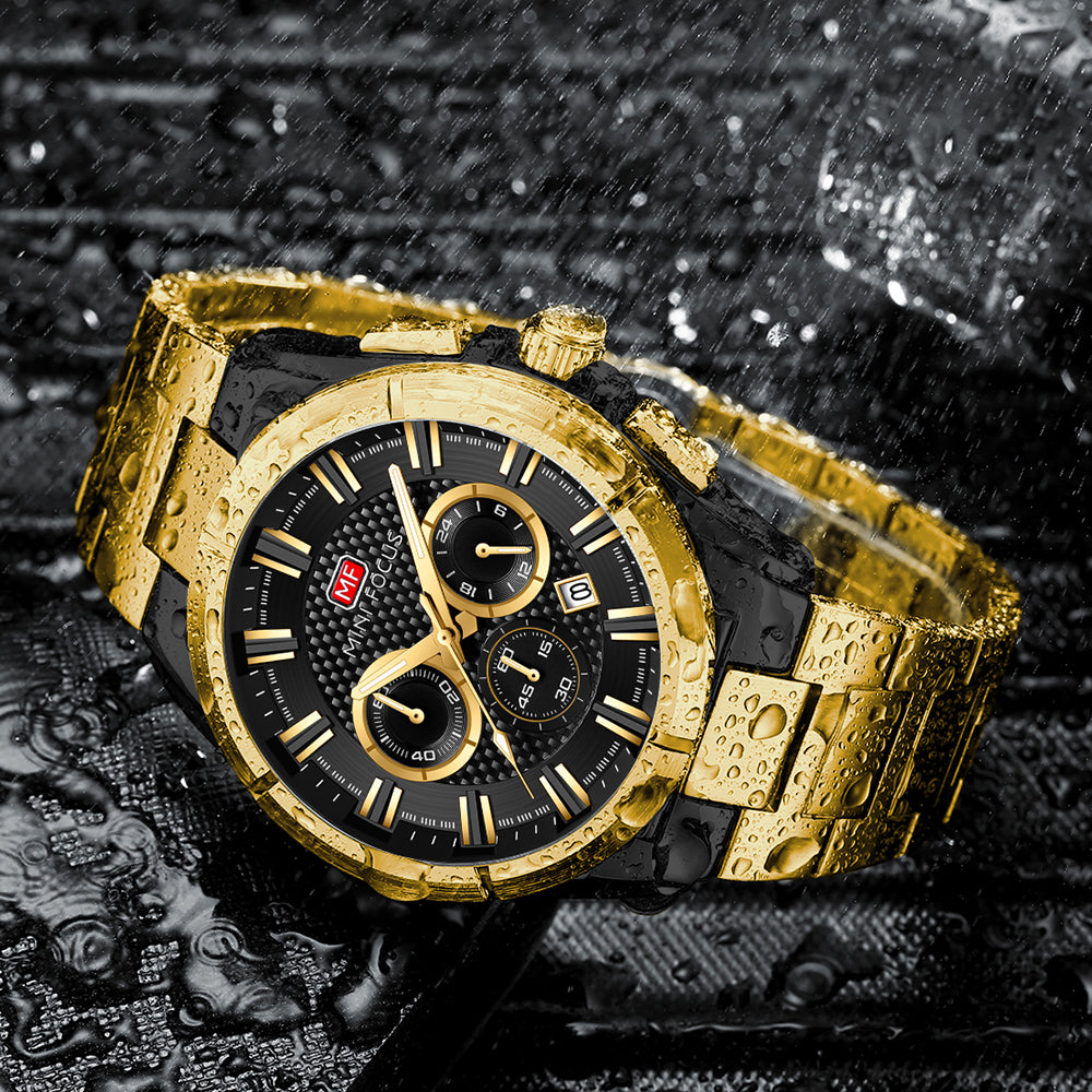 Gold & Black Chronograph Metal Watch for Men