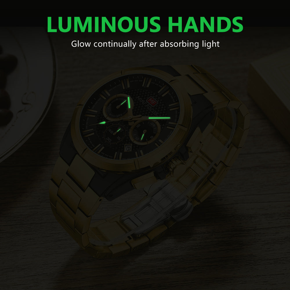 Gold & Black Chronograph Metal Watch for Men