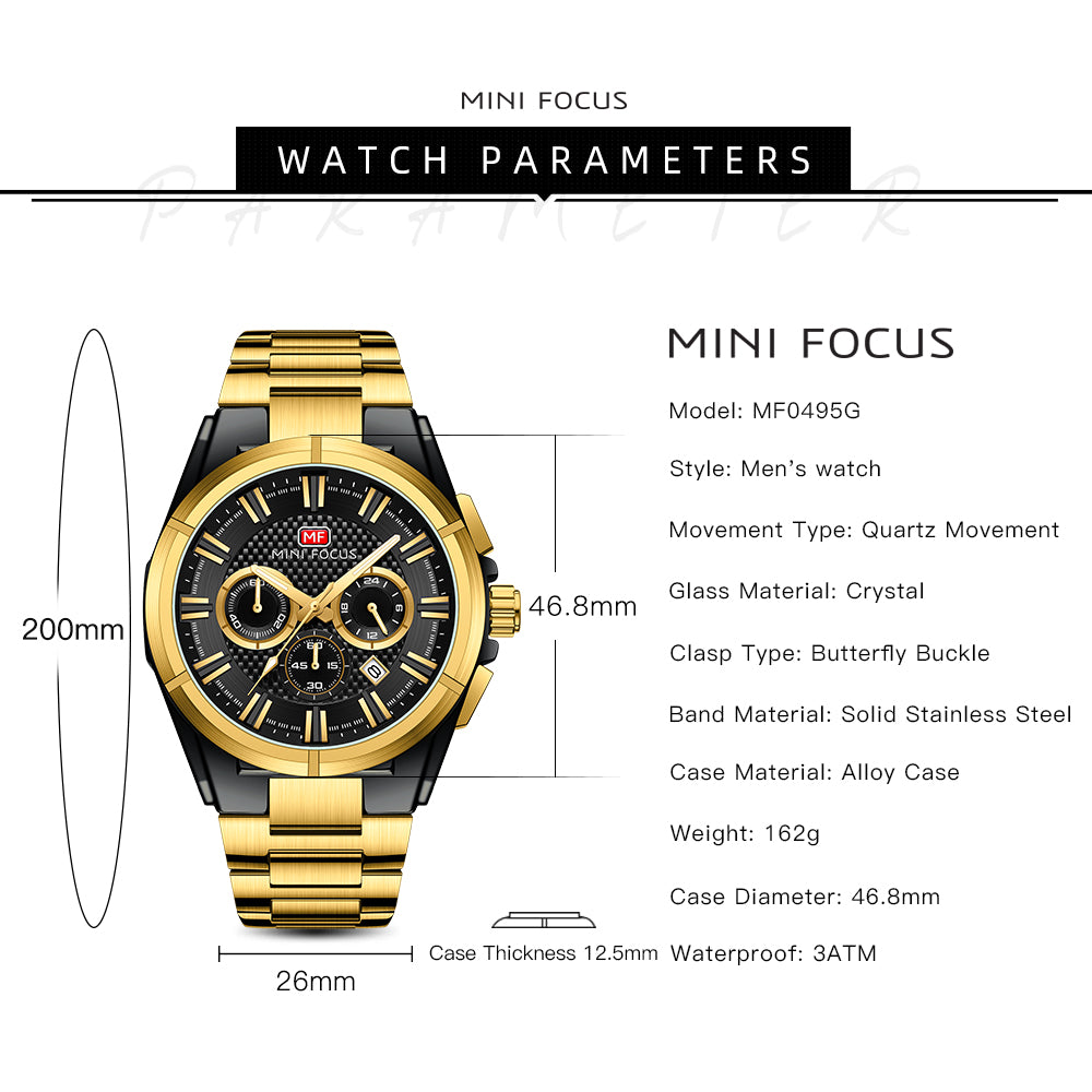 Gold & Black Chronograph Metal Watch for Men