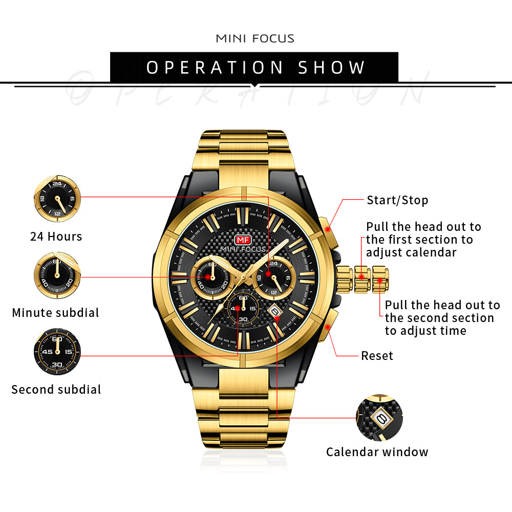 Gold & Black Chronograph Metal Watch for Men