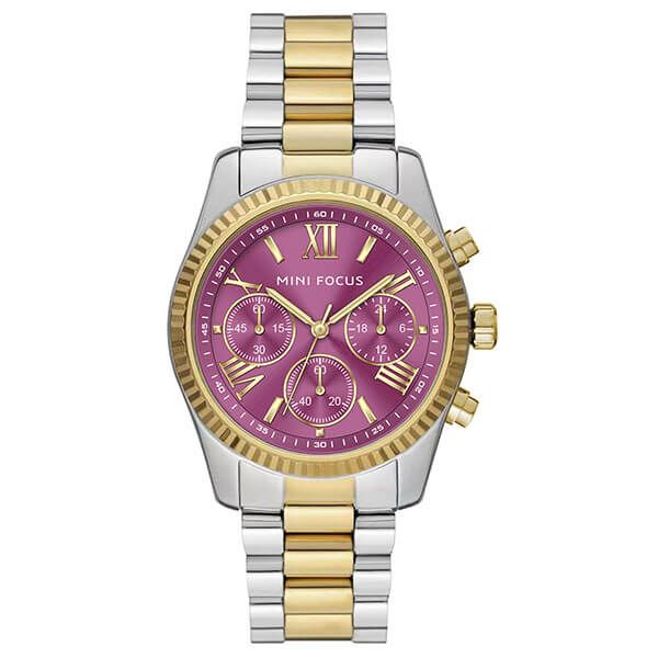 Mini Focus MF0498L.12 Luxe Chronograph – Amethyst Regal Dial with Silver-Gold Two-Tone Bracelet