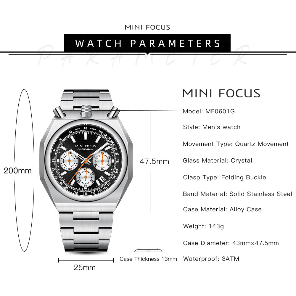 Mini Focus MF0601G.03 Retro Racing Panda – Steel Case with Triple Sub-Dial Design