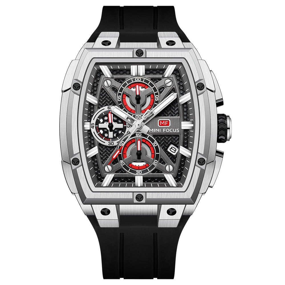 Silver & Black Silicone Strap Chronograph Watch for Men