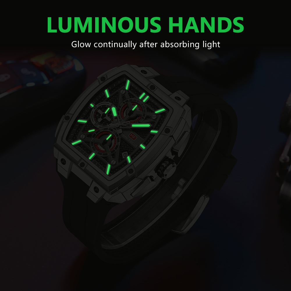 Silver & Black Silicone Strap Chronograph Watch for Men