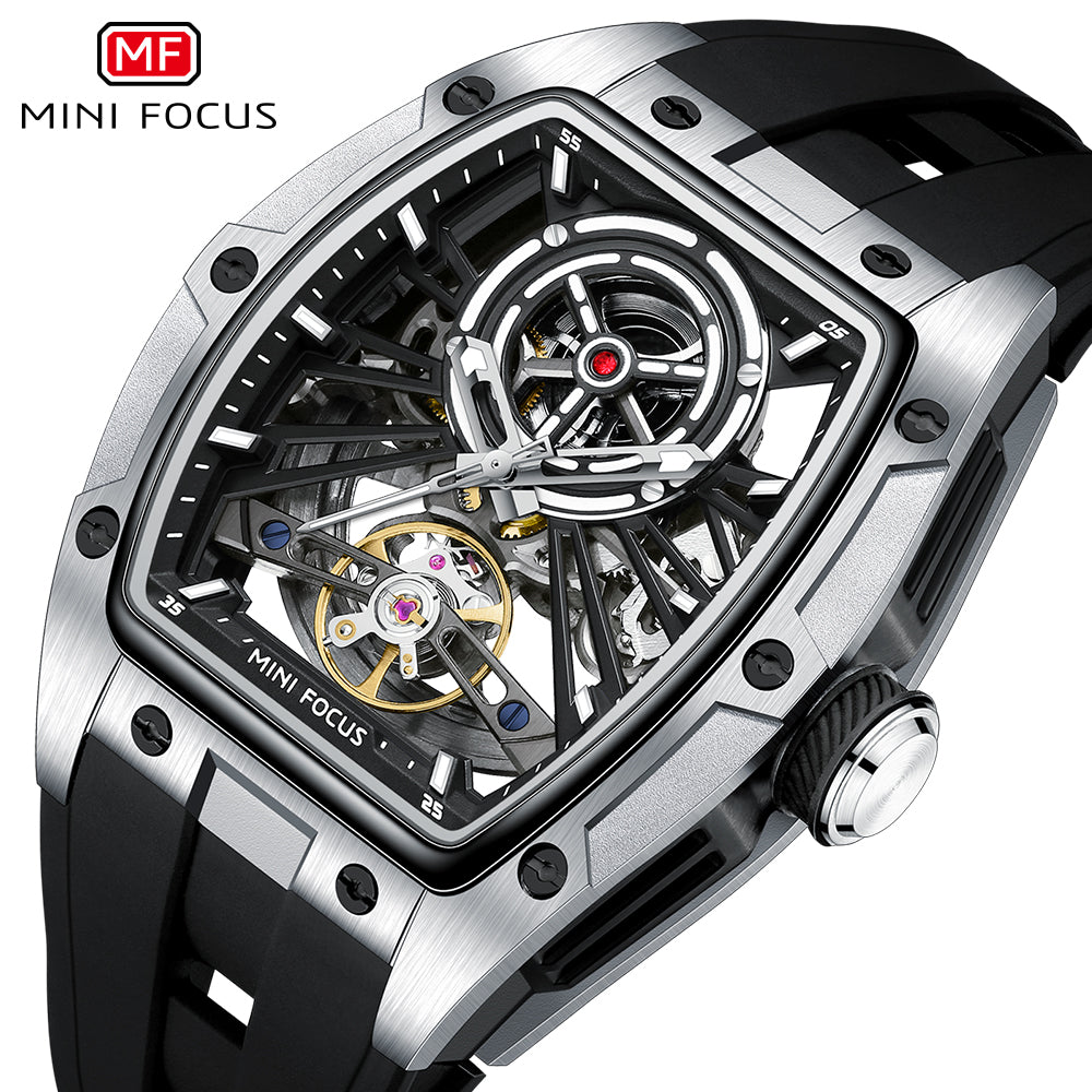 Silver Skeleton Dial Automatic Watch for Men