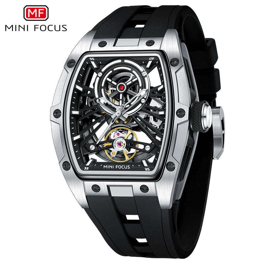 Silver Skeleton Dial Automatic Watch for Men