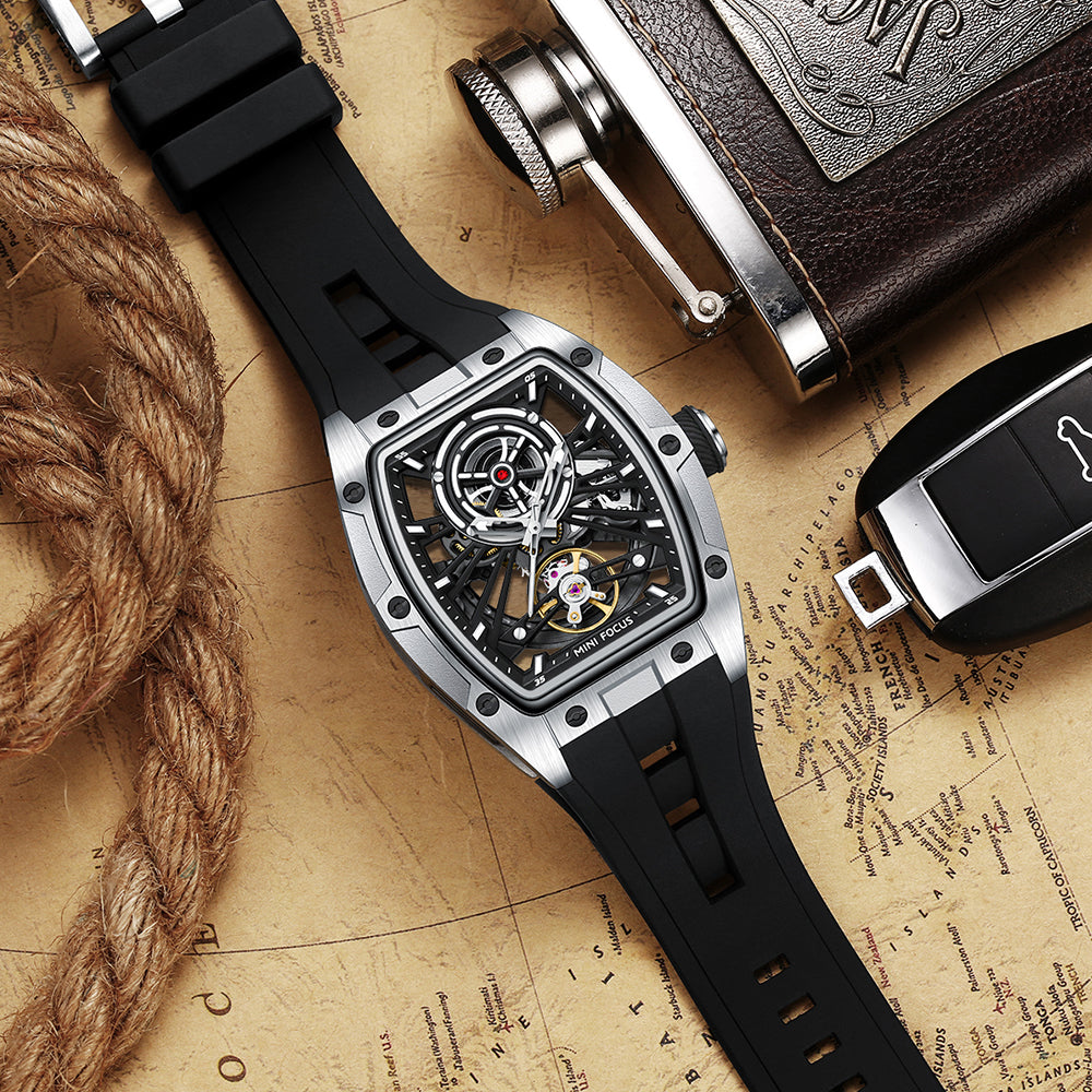 Silver Skeleton Dial Automatic Watch for Men