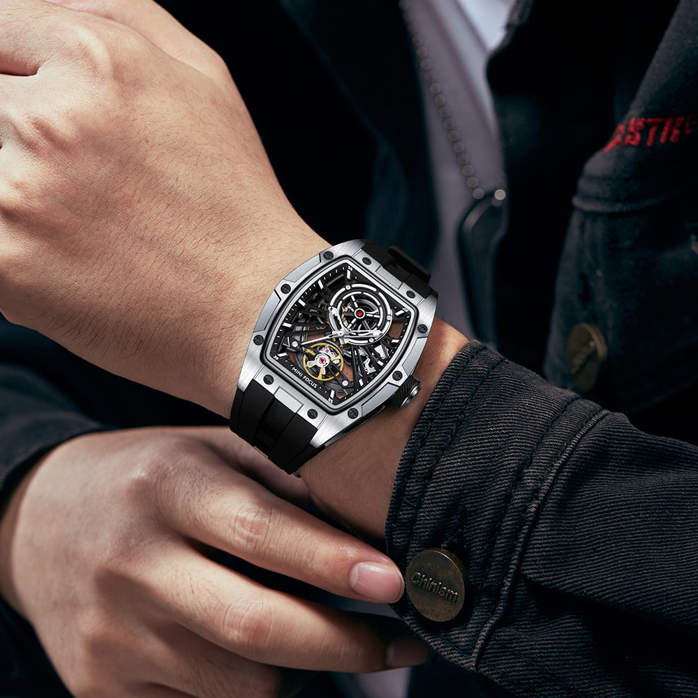 Silver Skeleton Dial Automatic Watch for Men