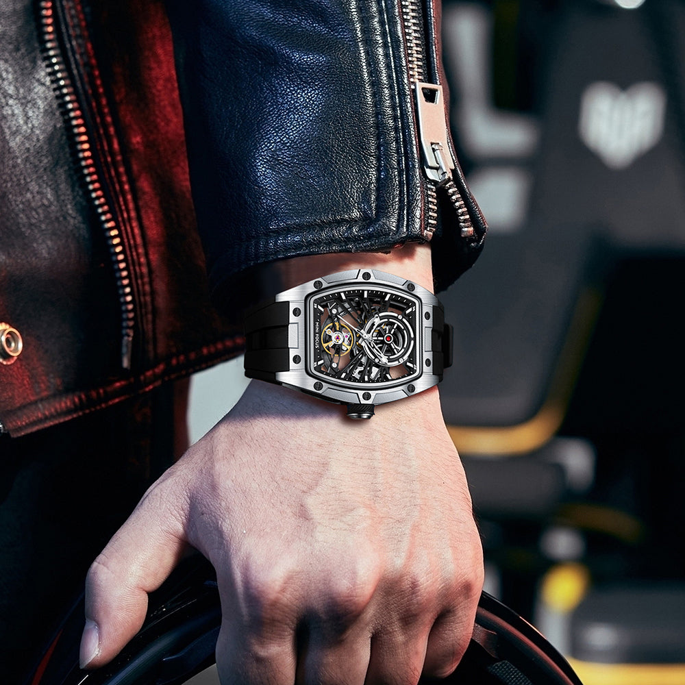 Silver Skeleton Dial Automatic Watch for Men