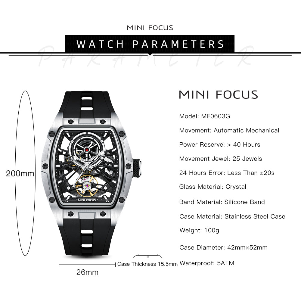 Silver Skeleton Dial Automatic Watch for Men