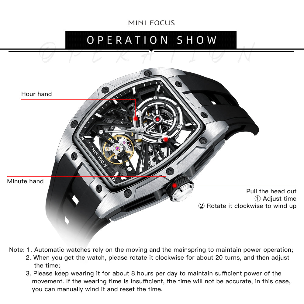 Silver Skeleton Dial Automatic Watch for Men