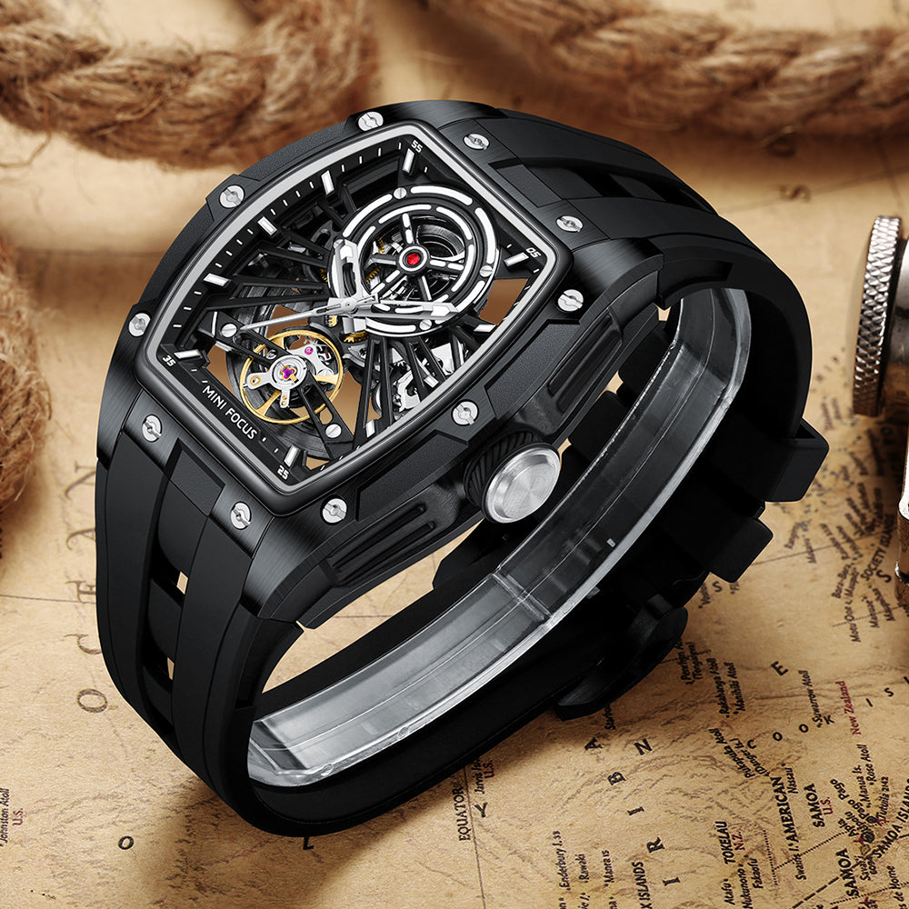 Black Skeleton Dial Automatic Watch for Men