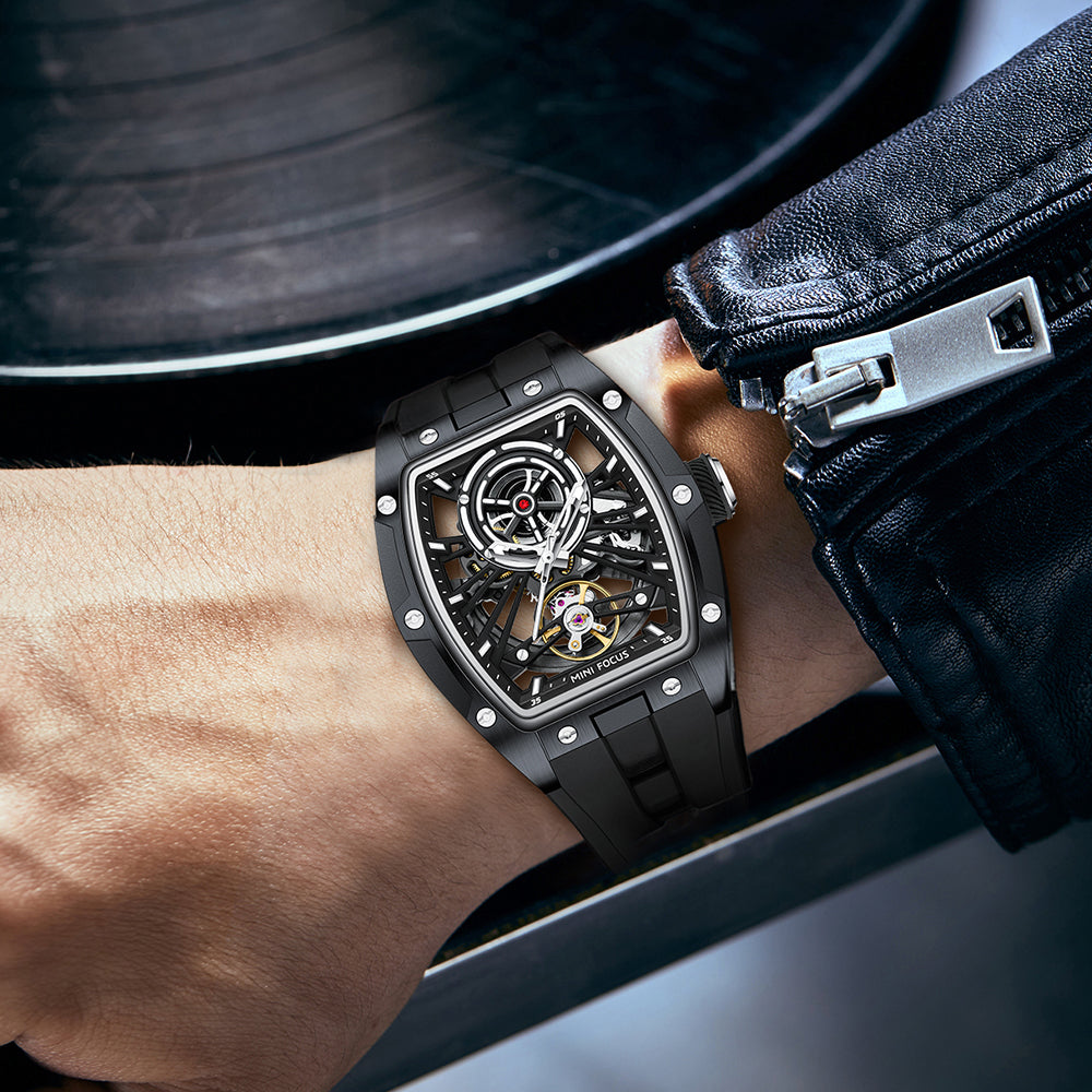 Black Skeleton Dial Automatic Watch for Men