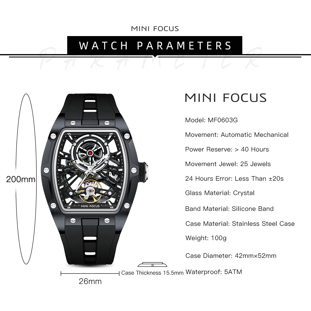 Black Skeleton Dial Automatic Watch for Men