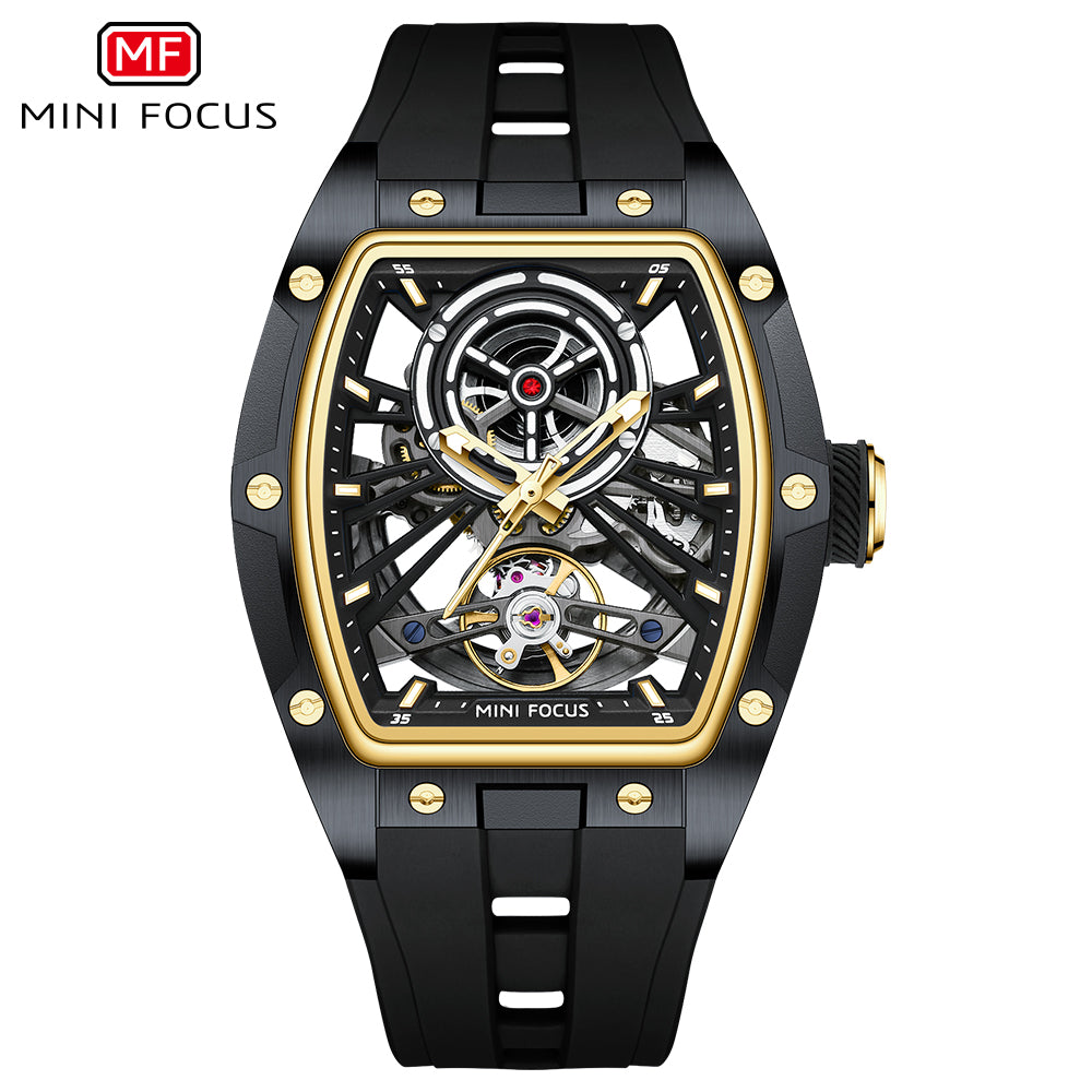 Black Gold Skeleton Dial Automatic Watch for Men