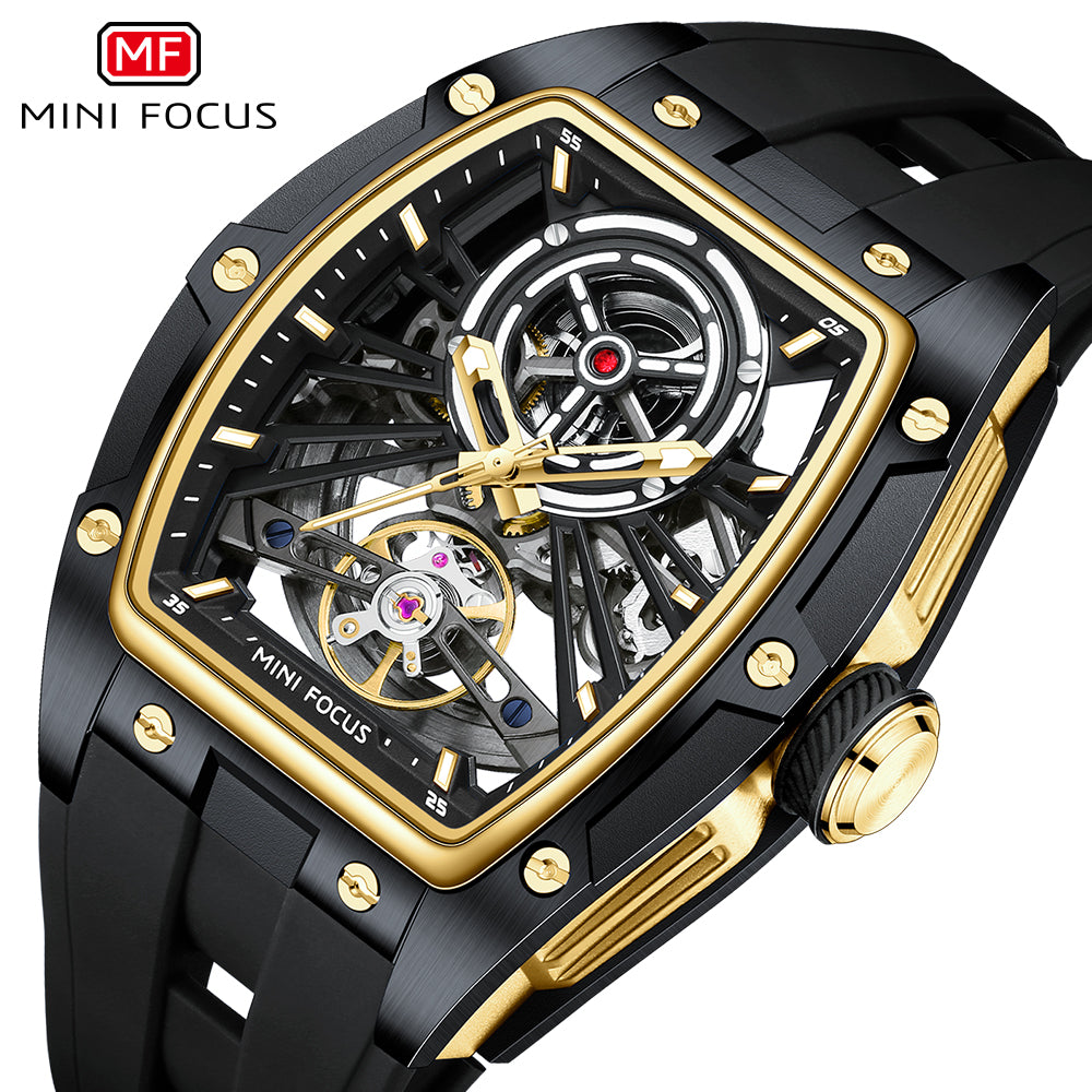 Black Gold Skeleton Dial Automatic Watch for Men