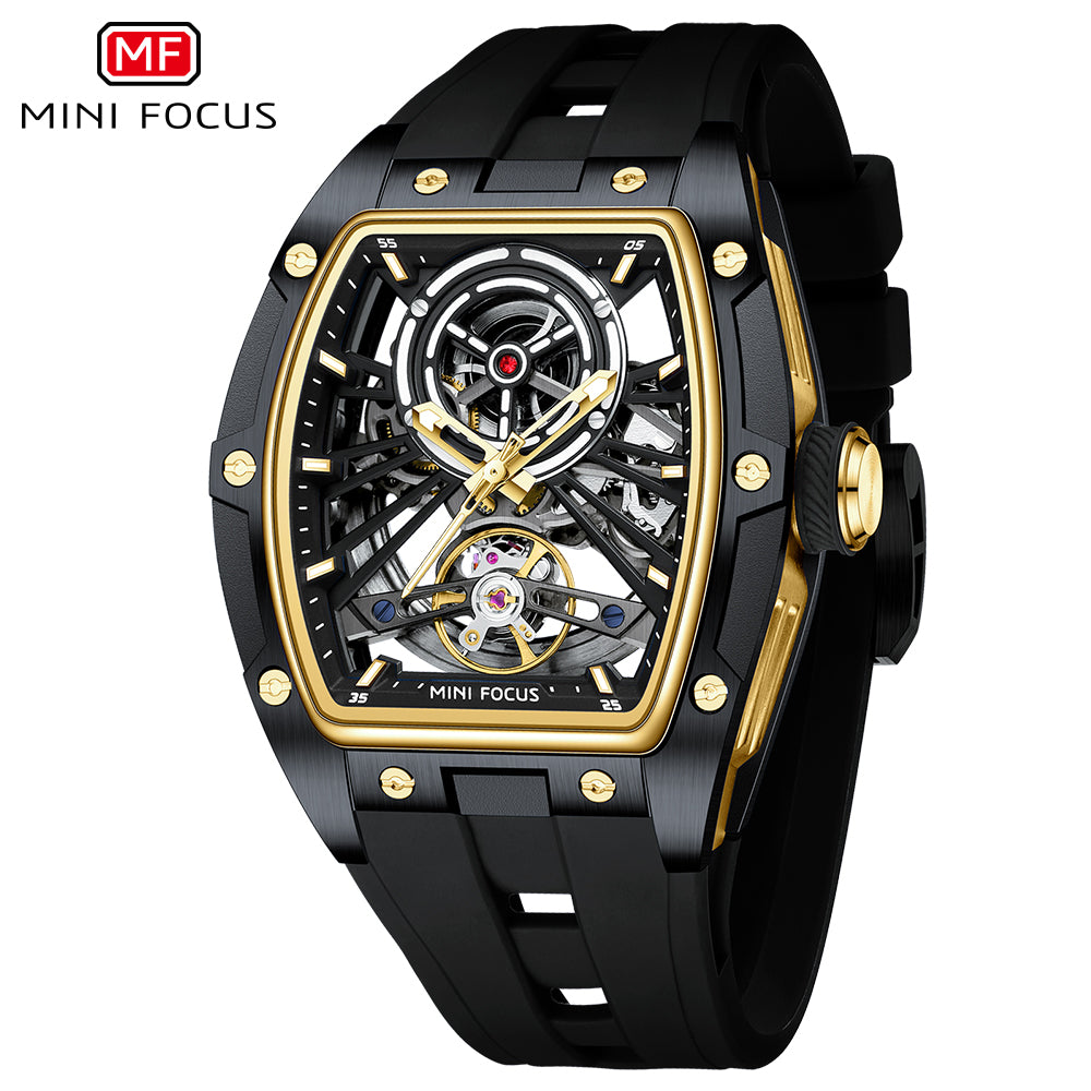 Black Gold Skeleton Dial Automatic Watch for Men
