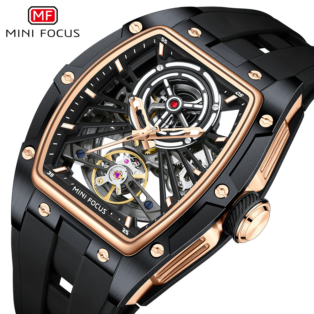 Black Rose Gold Skeleton Dial Automatic Watch for Men