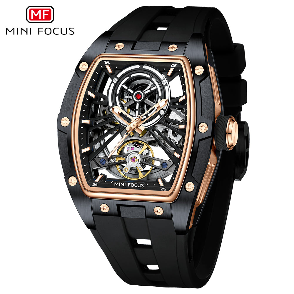 Black Rose Gold Skeleton Dial Automatic Watch for Men