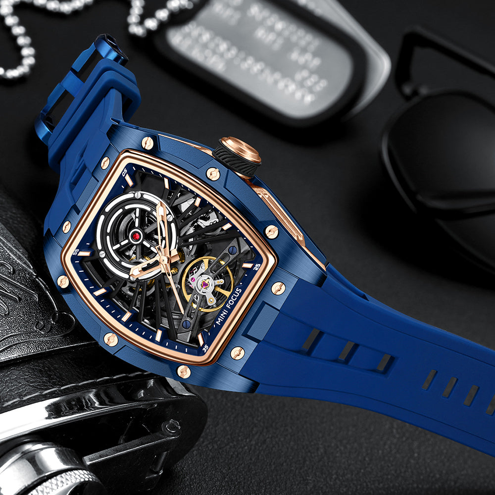 Blue Skeleton Dial Automatic Watch for Men