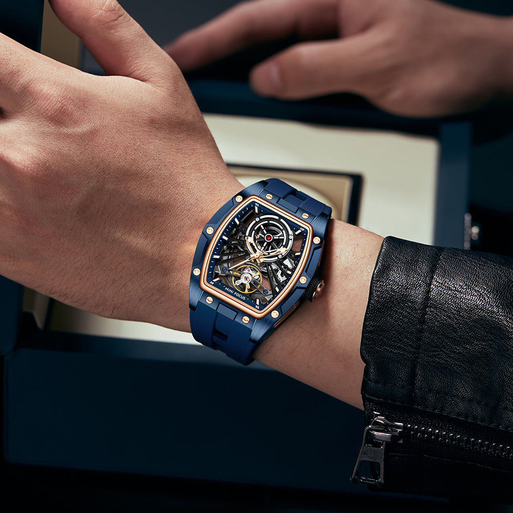 Blue Skeleton Dial Automatic Watch for Men