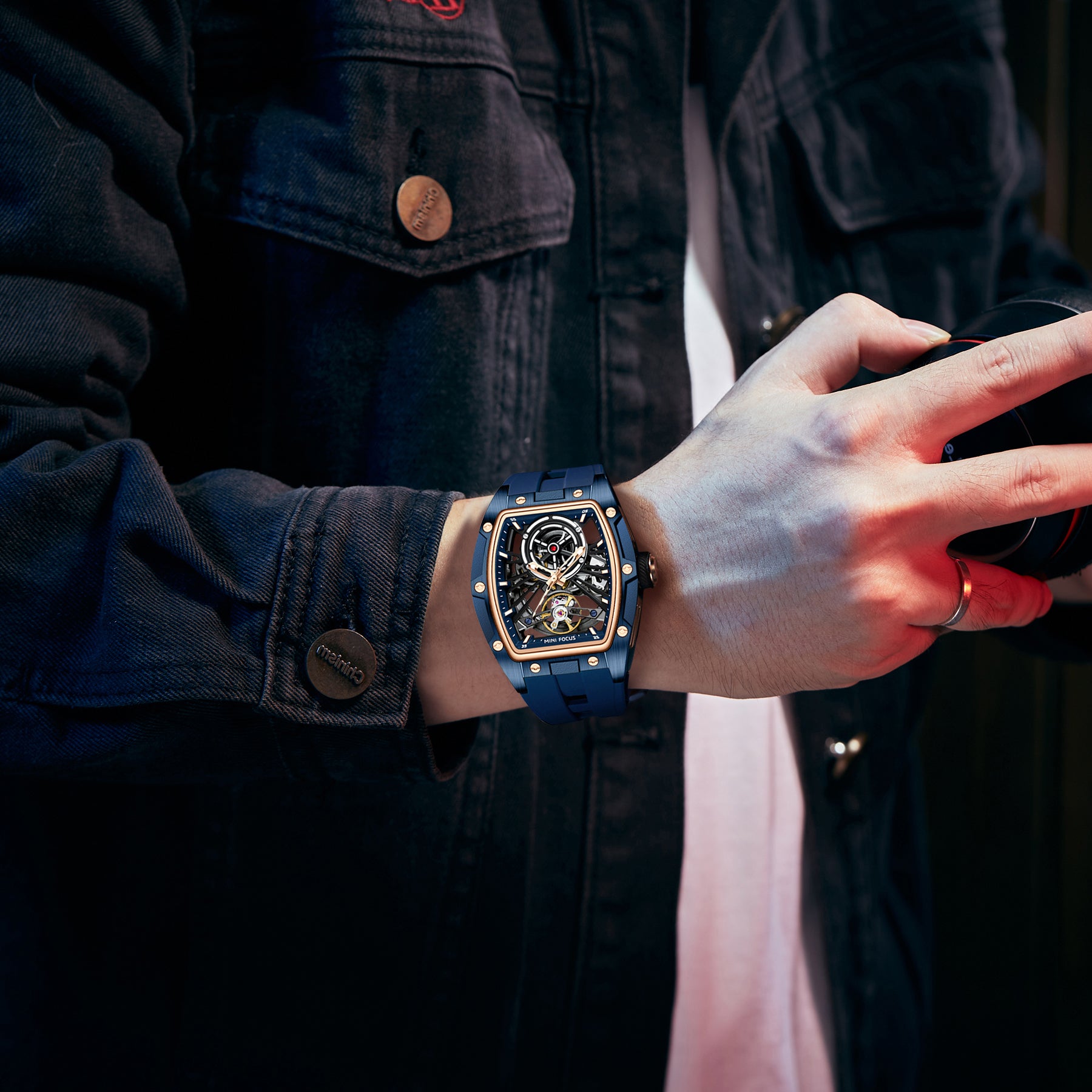 Blue Skeleton Dial Automatic Watch for Men