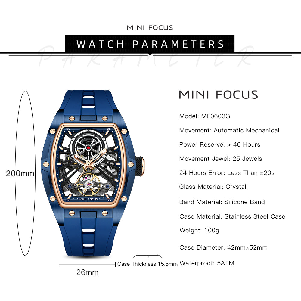 Blue Skeleton Dial Automatic Watch for Men