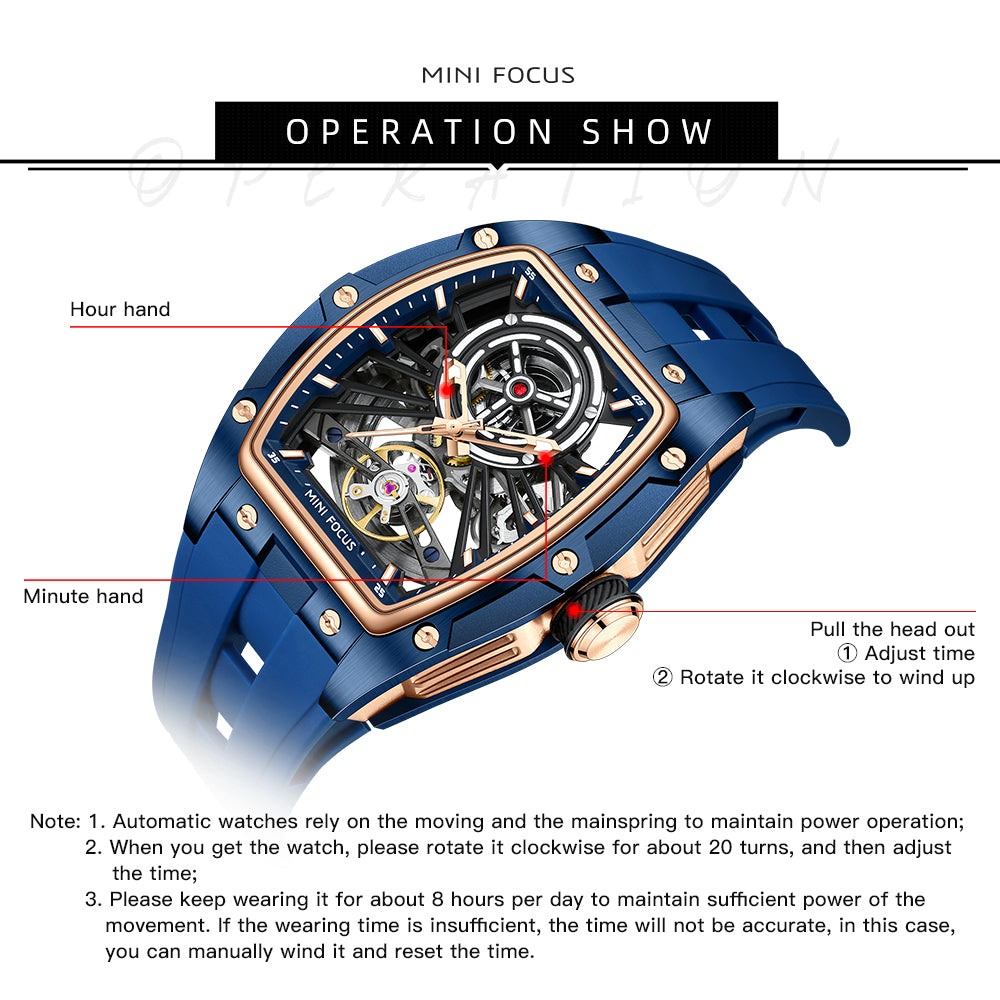 Blue Skeleton Dial Automatic Watch for Men
