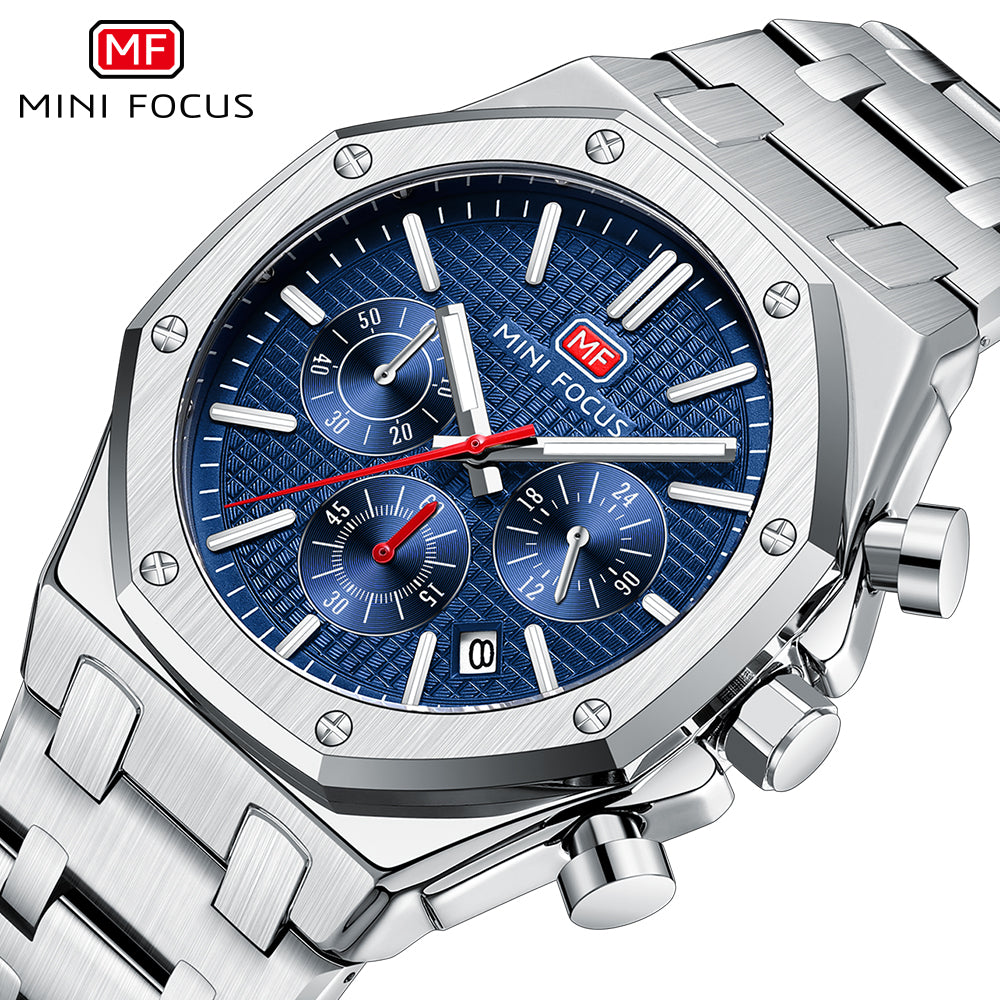 Mini Focus MF0609G.02 Men's Blue Dial Stainless Steel Luxury Chronograph Watch