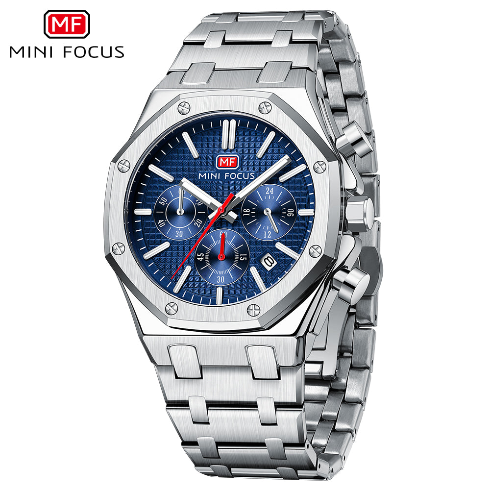 Mini Focus MF0609G.02 Men's Blue Dial Stainless Steel Luxury Chronograph Watch