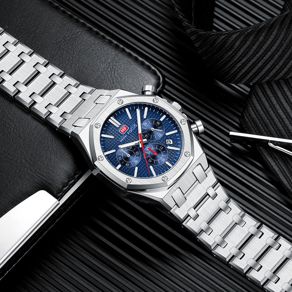 Mini Focus MF0609G.02 Men's Blue Dial Stainless Steel Luxury Chronograph Watch