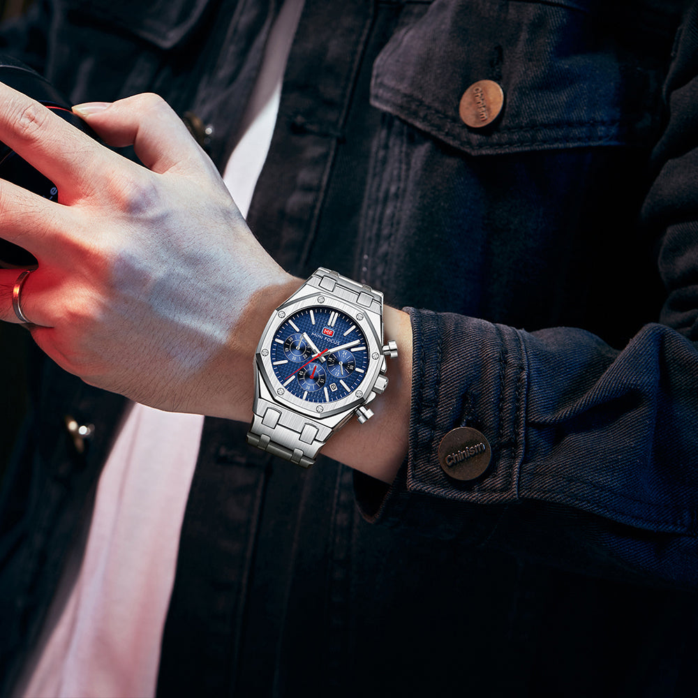 Mini Focus MF0609G.02 Men's Blue Dial Stainless Steel Luxury Chronograph Watch