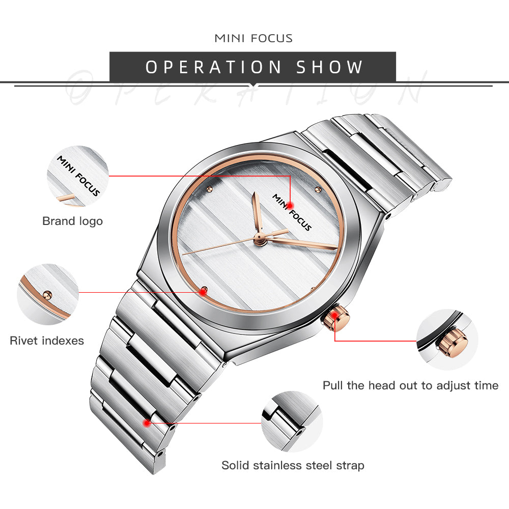 Silver Rose Gold Round Dial Watch - MF0611L.04
