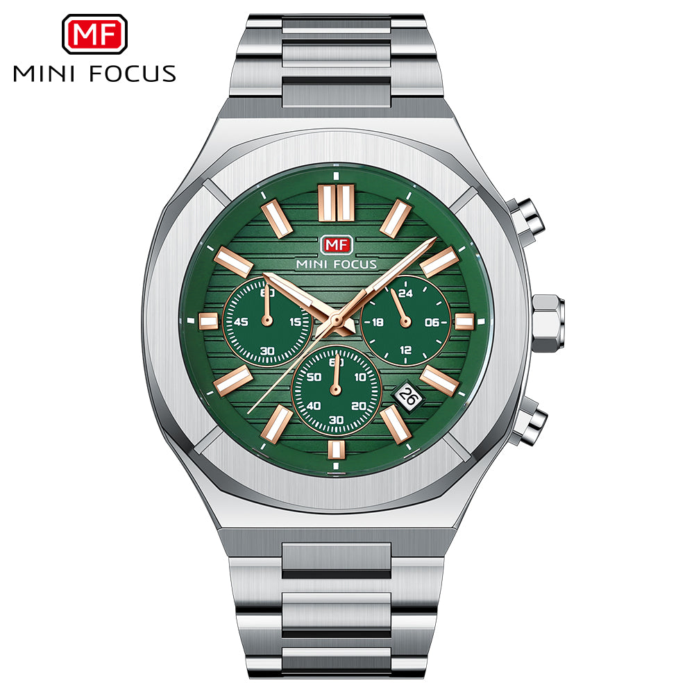 Mini Focus MF0612G.03 Men's Green Dial Stainless Steel Luxury Chronograph Watch